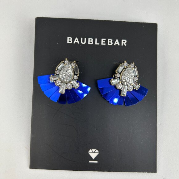 Baublebar Antyque Gold tone Crystal & blue Fan Stud Earrings New with Tag - Picture 1 of 6